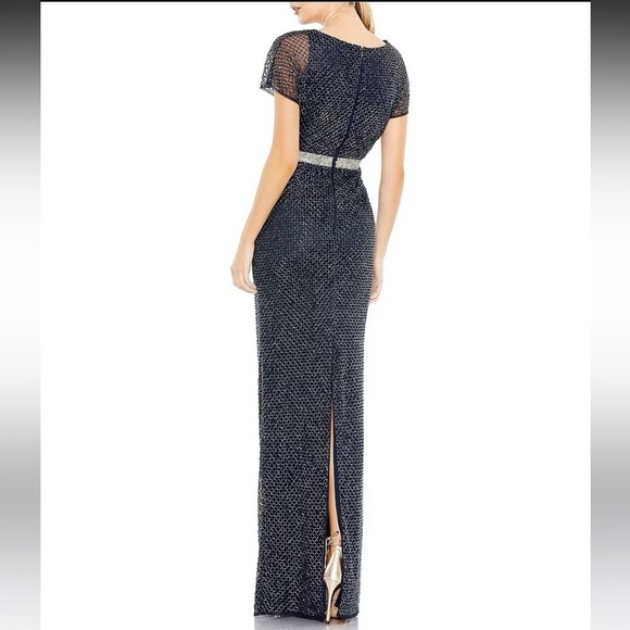 Mac Duggal Beaded Wrap V-Neck Full Length Dress 93787 Black Silver Sz 12* - Picture 8 of 10